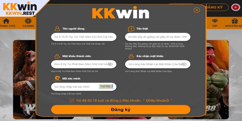 Để giải trí tại nhà cái KKWIN bạn hãy đăng ký tài khoản